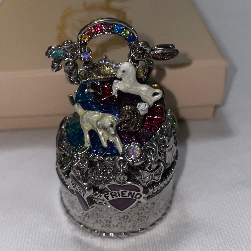 Authentic Kirks Folly Crystal Enamel Unicorn Rainbow Best Friends Trinket Box